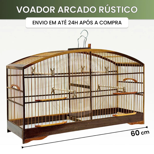 Voador Arcado Rústico com Uma Divisória Motel para Papacapim Coleiro Gaiola Voadeira Madeira Fibra
